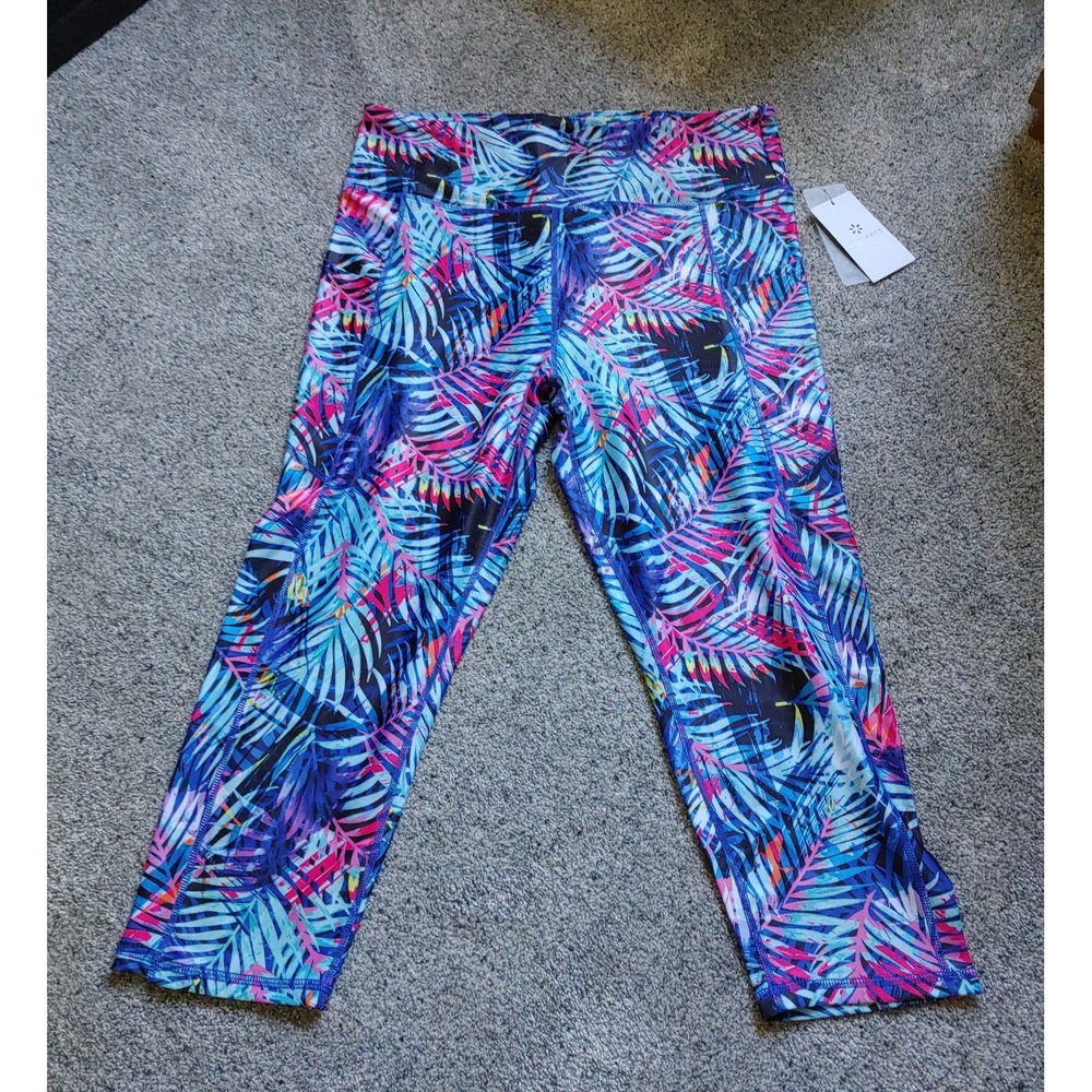 NWT Womens XL Nine West capri leggings tropical yoga workout stretchy pockets